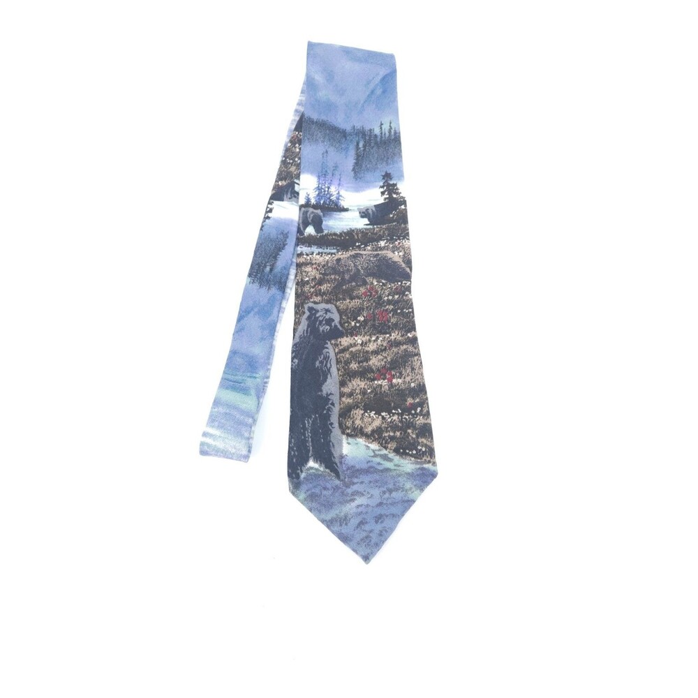Vintage Endangered Species Grizzly Bear Silk Tie Nature Wildlife Landscape Scene